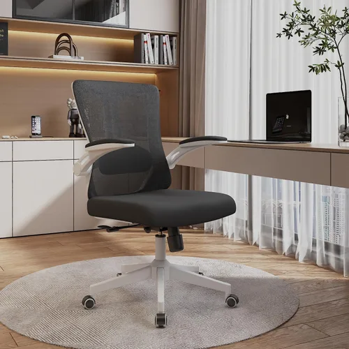 Miniatura 19 de Silla de oficina, silla ergonómica de escritorio cómoda para el hogar, silla de juegos con respaldo medio con ruedas, altura ajustable, soporte