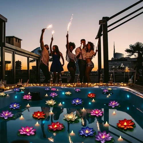 Miniatura 2 de Amylove Juego de 26 piezas de hojas de flor de loto flotantes con luces LED de té, 3.94 pulgadas, lirio de agua, luces LED flotantes impermeables