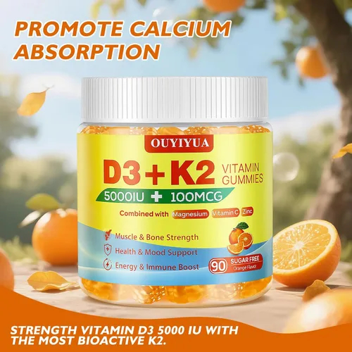 Miniatura 7 de Gomitas de vitamina D3 K2, vitamina D3 5000IU + K2 (MK-7) 100mcg gomitas para adultos Apoyo a la salud inmunológica, aumento de la función dental