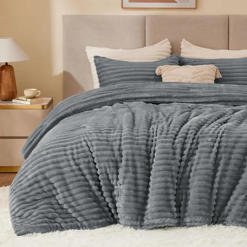 Miniatura 50 de BEDELITE - Juego de edredón de forro polar tamaño individual: ropa de cama supersuave y cálida en color beige, juego de cama de lujo esponjoso