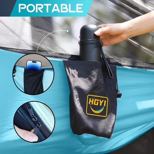 Miniatura 6 de Hamaca de camping mosquitera, hamacas portátiles dobles y individuales, hamacas con 2 correas para árboles, tienda de campaña para viajes, camping