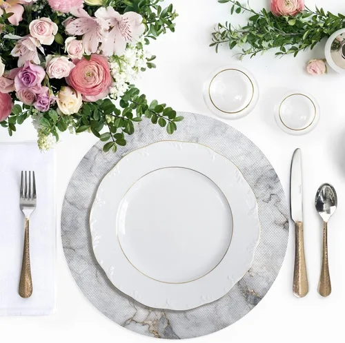 Miniatura 5 de Marble White Golden Print Placemats Set of 6 Washable Round Placemats for Dining Table Place Mats for Kitchen Heat Resistant Placemat for Kitchen