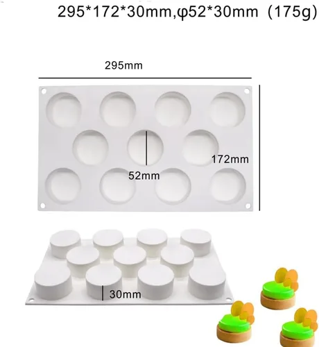 Miniatura 7 de Molde de silicona de cilindro plano para hornear, cubierta de chocolate, galletas, sándwich, muffins, magdalenas, pasteles, pudín, gelatina