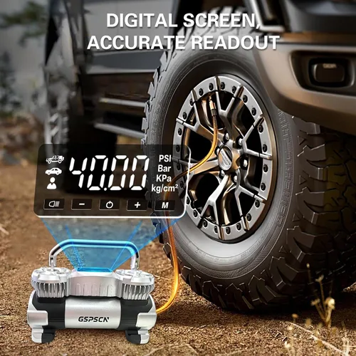 Miniatura 5 de GSPSCN - Inflador digital de neumáticos 12V Compresor de aire portátil de metal resistente 6X Faster Inflation Auto Shut-off Dual Cylinder Air