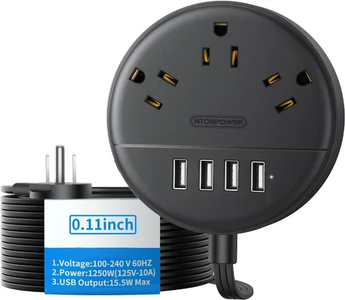 Miniatura 10 de NTONPOWER - Tira de alimentación de enchufe plano, cable de extensión plano ultrafino de 5 pies, 3 tomas de corriente y 4 puertos USB, montaje