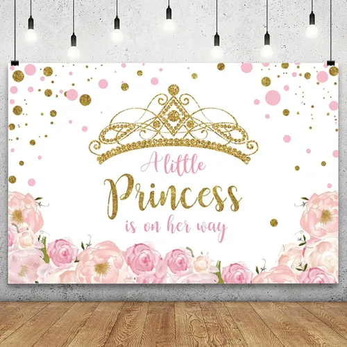 YongFoto Telón de fondo para baby shower con corona dorada de 7 x 5 pies para fotografía floral rosa con texto en inglés "A Little Princess is On