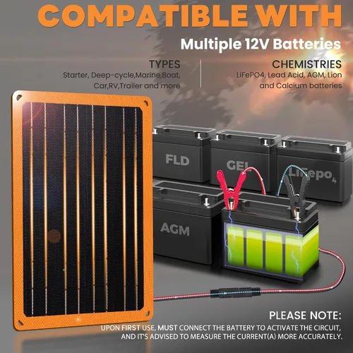 Miniatura 4 de FieryRed Cargador y mantenedor de batería de coche con panel solar de 10 W y 12 V, cargador de goteo impermeable con controlador integrado, enchufe