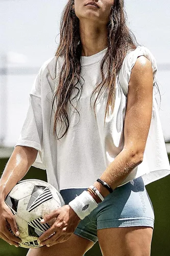 Miniatura 4 de Camisetas cortas extragrandes de entrenamiento de para mujer, estilo informal, de manga corta, hombros caídos, con dobladillo enrollado, básicas