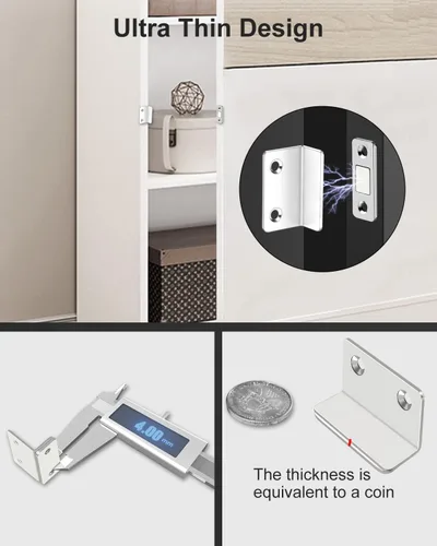 Miniatura 4 de Jiayi Paquete de 2 imanes magnéticos para gabinete, color plateado, ultra fino, en forma de L, imanes de cajones adhesivos para armarios de cocina