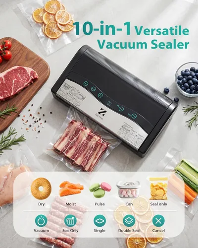Miniatura 4 de 90kPa - Sellador al vacío 10 en 1 para alimentos, doble sellado térmico para porciones de carne a granel, modos secos y húmedos, cortador integrado