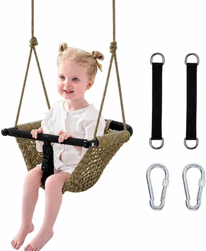 Miniatura 12 de Hi-Na Asientos de columpio para niños, bebé, columpio de red hecho a mano con cuerda ajustable, adecuado para interiores, exteriores, patio trasero
