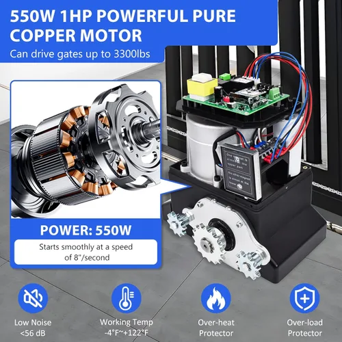 Miniatura 3 de Abridor automático de puerta corredera de 3300 libras y 550 W, control por aplicación con 4 controles remotos, kit remoto automático de motor