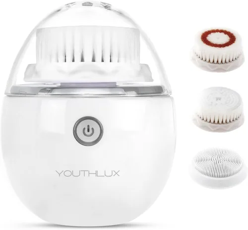 Pure Radiance, cepillo de limpieza facial vibratorio, limpiador facial eléctrico, 3 modos, 3 cabezales de cepillo (2 cerdas, 1 silicona), plateado