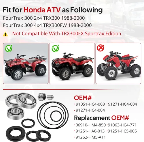 Miniatura 2 de JAVIK Kit de sellos de rodamientos diferencial trasero para Honda FourTrax 300 TRX300 TRX300FW 2x4 4x4 1988-2000, OEM # 91051-HC4-003 91271-HC4-004