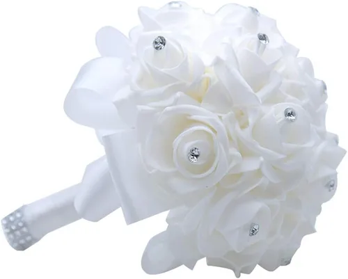 Miniatura 17 de S_SSOY Ramo de boda de cristal PE rosas para novia, dama de honor, flores de mano para fiesta, iglesia, día de San Valentín, azul marino