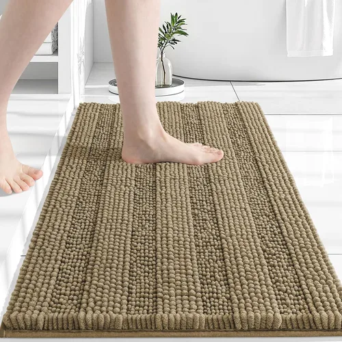 Miniatura 34 de Grandaily Alfombras de baño de felpilla a rayas de 24 x 16 pulgadas, extra gruesas y suaves, absorbentes, parte trasera de goma, alfombra de ducha