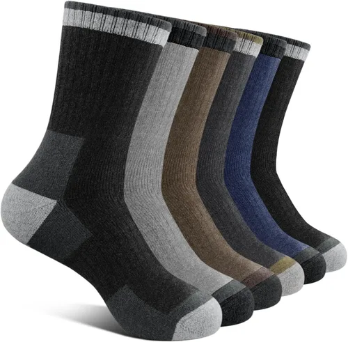 Calcetines de lana merino para hombre, 6 pares de calcetines acolchados cálidos que absorben la humedad para exteriores, senderismo, trabajo y