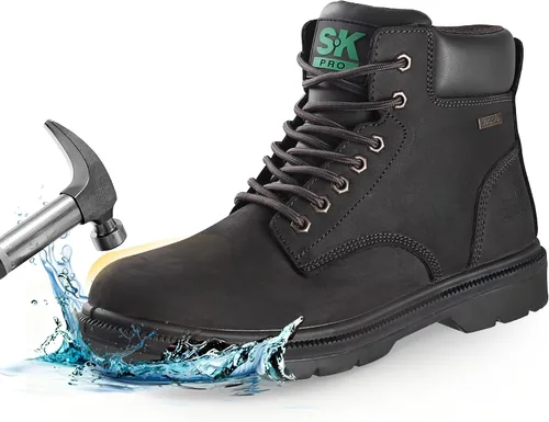SKPRO Botas de trabajo con punta de acero para hombres, zapatos de seguridad antideslizantes impermeables para la construcción, botas de trabajo de