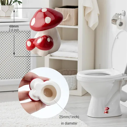 Miniatura 5 de WANSHUNLMI Tapones de pernos de inodoro de hongo rojo, tapas de pernos de inodoro altos de hongo de cerámica, bonita decoración de baño, fácil Rojo