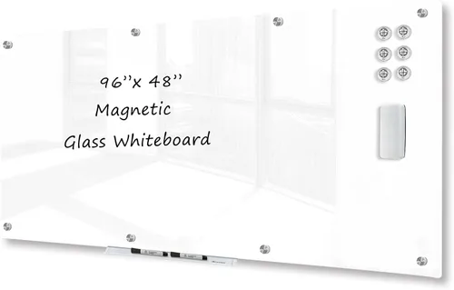 Miniatura 9 de J&J worldwide Pizarra blanca de vidrio magnético negro de 35 x 23 pulgadas, sin marco, de vidrio templado, borrado en seco, para montaje en pared