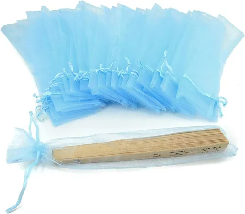 Miniatura 16 de 50 bolsas de organza transparente para abanicos, bolsas de regalo de organza plegables de 2 x 10 pulgadas con cordón, bolsas de seda para recuerdos