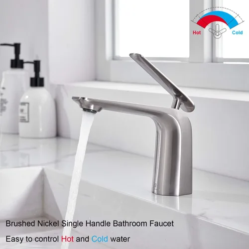 Miniatura 2 de TOCALOCA Grifo de baño de 1 mango, grifo de fregadero de níquel cepillado, grifo de fregadero de baño de un agujero, grifo mezclador de lavabo