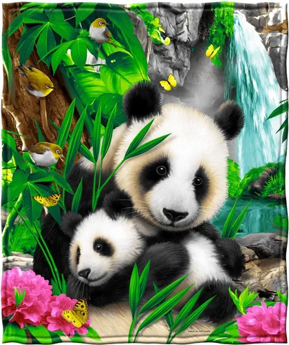 Dawhud Direct Precious Pandas - Manta de vellón para cama, 75 x 90 pulgadas, manta de forro polar de panda tamaño Queen para mujeres, hombres y II