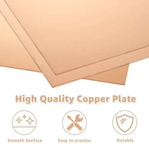 Miniatura 3 de 2PCS Láminas de Cobre Puro 12"x 12"x 0.02", Calibre 24 (0.5mm) de Grosor, 99.9% Metal Cu, Placas de Cobre con Película Adherida, Lámina de Placa