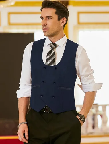 Miniatura 2 de COOFANDY Chaleco de traje para hombre, ajustado, doble botonadura, chaleco formal de negocios