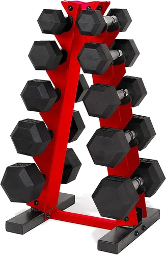 CAP Barbell Juego de mancuernas de 150 libras con estante, serie Color Rojo