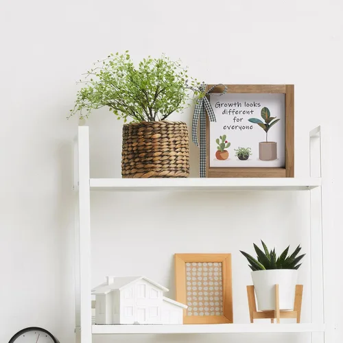 Miniatura 3 de Decoración de escritorio de oficina de 6 pulgadas, letrero de plantas de crecimiento de madera con aspecto diferente para todos, arte motivacional