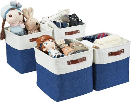 Miniatura 11 de DECOMOMO - Contenedores de tela para almacenamiento, cubos de 11 x 11 pulgadas, canasta decorativas con asas para organizar estantes y armarios