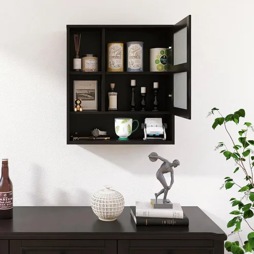 Miniatura 4 de SMIBUY Armario de espejo de baño montado en la pared, botiquín de bambú para ahorrar espacio, gabinete de almacenamiento para colgar en la pared