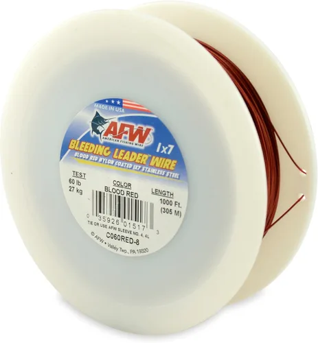 Miniatura 3 de Alambre de pesca americano líder sangrante rojo sangre nylon recubierto 1x7 alambre líder de acero inoxidable