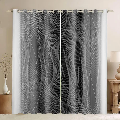 Miniatura 42 de jejeloiu Cortinas rojas y negras para dormitorio (2 paneles, 38 x 45 pulgadas) con líneas geométricas de rayas 30% a 50% cortinas opacas para niños