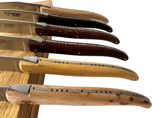 Miniatura 4 de Laguiole en Aubrac Juego de 6 cuchillos de carne de acero inoxidable mate totalmente forjados con asas de madera mixta