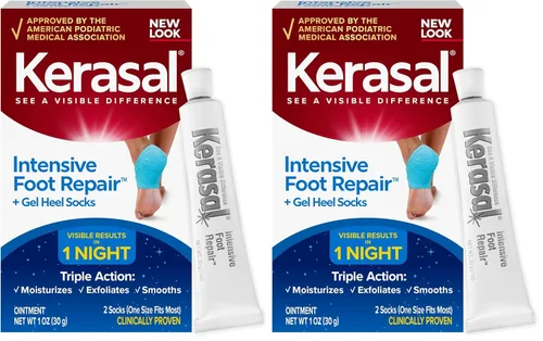 Kerasal Ungüento curativo intensivo de la piel para reparación de pies, 1 onza y calcetines de gel hidratantes, (el embalaje puede variar) (paquete