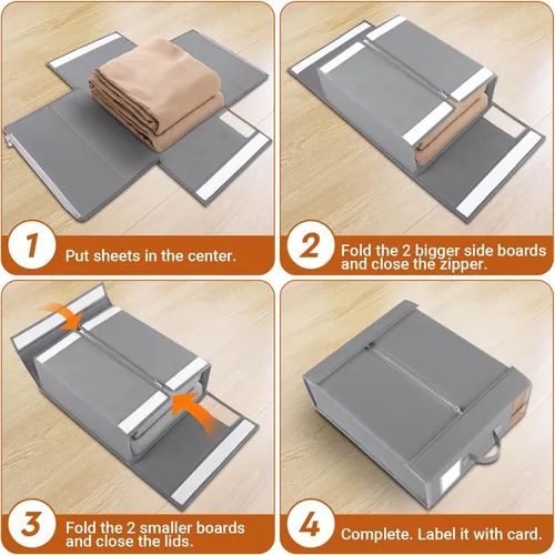 Miniatura 4 de StorageTastic Paquete de 4 Organizadores de Armario para Sábanas y Almacenamiento, Contenedores de Almacenamiento Plegables Resistentes con Ventana