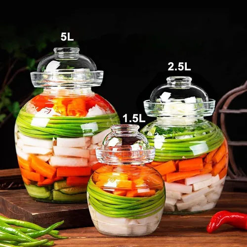 Miniatura 4 de Tarro de vidrio con tapa para pepinillos, tarro de fermentación de 1,5 L para pepinillos, kimchi, chucrut, kombuch, verduras, paocai, espesante