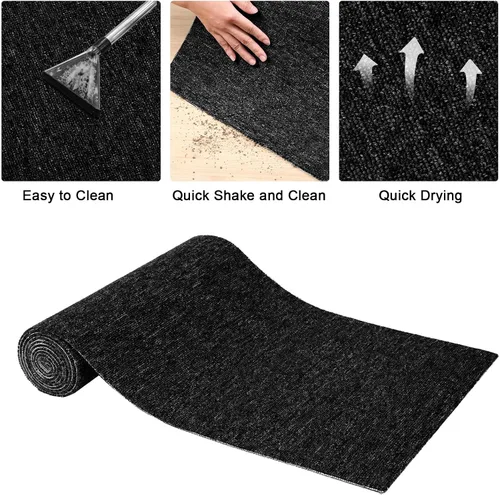 Miniatura 5 de Nuanchu 1 rollo de tapete grande semiacabado para exteriores, de 16 x 79 pulgadas, tapete para puerta angosta, antideslizante, impermeable