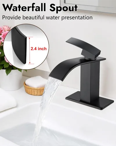 Miniatura 3 de Midanya Grifo de baño con boquilla de cascada de una sola manija, grifo de lavabo de baño de 1 agujero, moderno grifo de lavabo de lavabo de RV