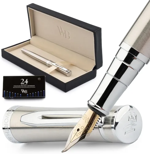Miniatura 34 de Conjunto de pluma estilográfica Wordsworth & Black, plumín extra fino dorado de 18 quilates, incluye 24 cartuchos de tinta, convertidor de repuesto