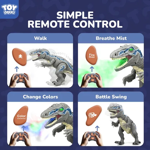 Miniatura 2 de STEAM Life Dinosaurios con control remoto para niños de 3 a 12 años, dinosaurios con luz LED, juguete robot velociraptor Gris