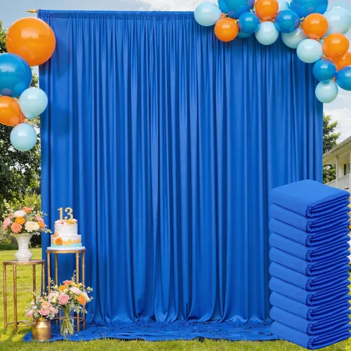 Miniatura 264 de Cortina de fondo de 20 pies × 8 pies sin arrugas azul bebé para fiesta de cumpleaños de niño, 4 paneles de 5 × 8 pies de poliéster azul suave