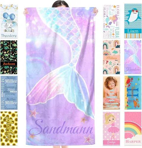 Miniatura 34 de Toalla de playa personalizada para niños, toallas de playa personalizadas de poliéster de secado rápido con nombres para niñas y niños, 30 x 60