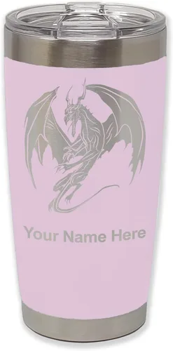 Miniatura 21 de LaserGram Vaso aislado al vacío de 20 onzas, dragón, grabado personalizado incluido (negro)