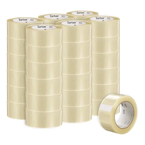 3M Cinta de sellado de cajas de tartán 305, transparente, ligera, duradera, 1.88 in x 109.36 yardas (1.890 in x 328.1 ft), 36 rollos por caja