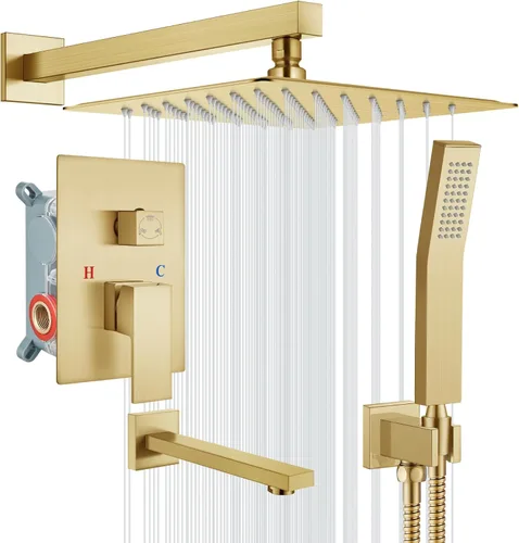 Miniatura 19 de gotonovo Sistema de ducha con boquilla de bañera, cabezal de ducha de lluvia montado en la pared y mango, juego combinado de grifo de ducha