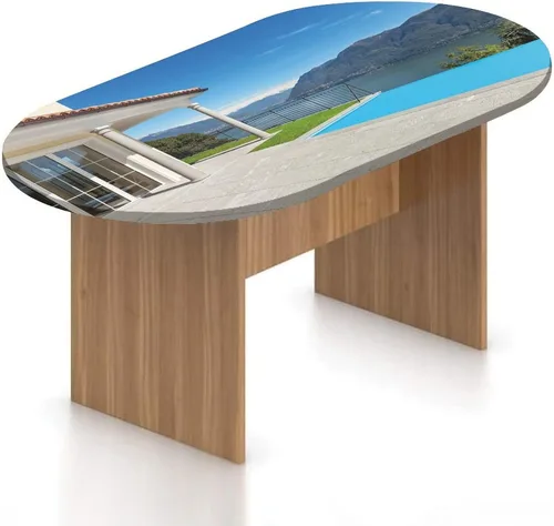 Miniatura 8 de Mantel ovalado ajustable italiano de poliéster elástico, mantel ajustable con estampado de paredes de Pienza en la Toscana, se adapta a mesas