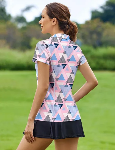 Miniatura 3 de Pinspark Camisa de golf para mujer, camiseta polo de manga corta, secado rápido, camiseta de tenis con cuello en V y cuello de pickleball
